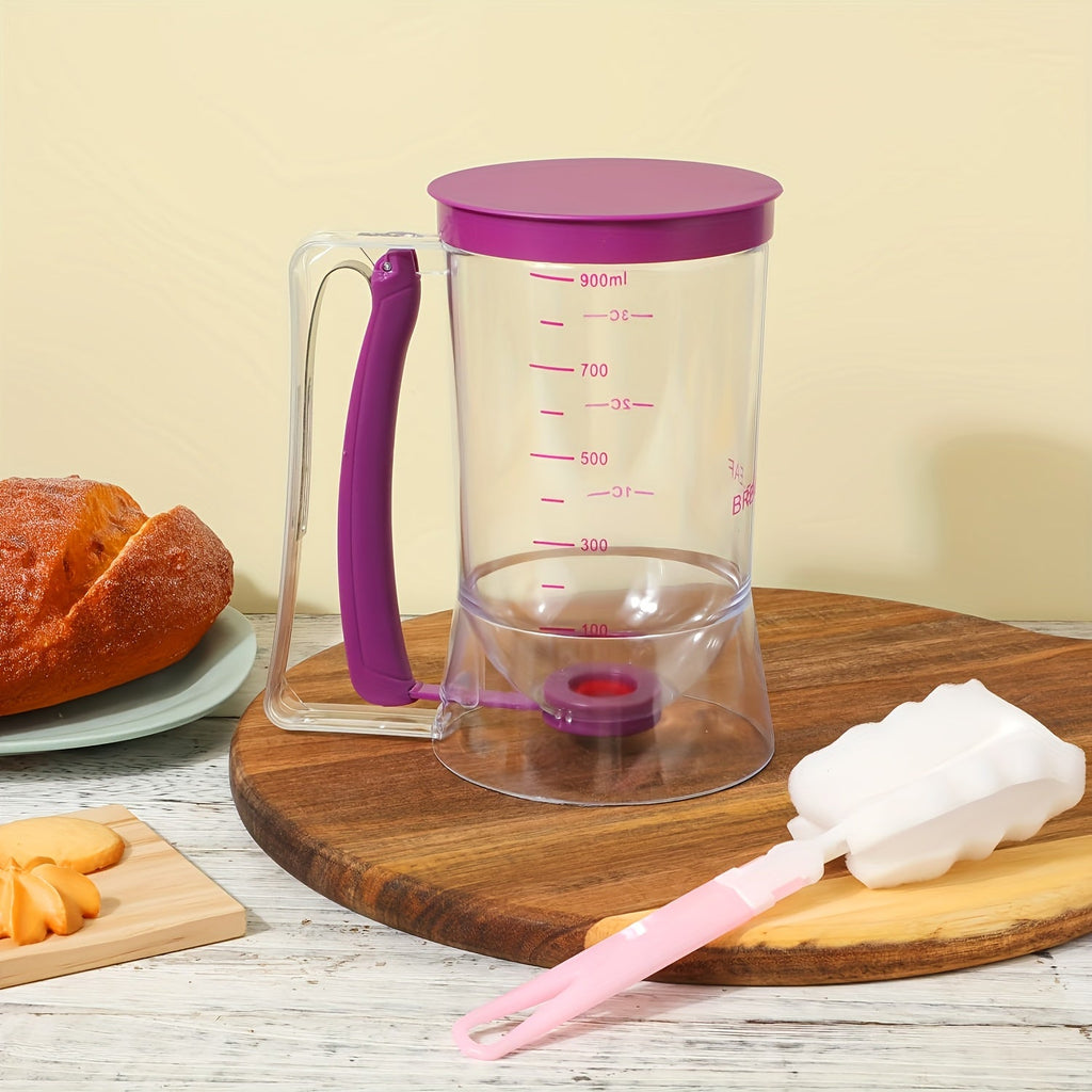 Pancake Batter Dispenser with Cleaning Brush ¨C 2pcs Handheld Batter Separator & Squeeze Dispenser Set, Cupcake Batter Tool, Durable Kitchen Baking Gadget for Pancakes, Waffles & Cupcakes