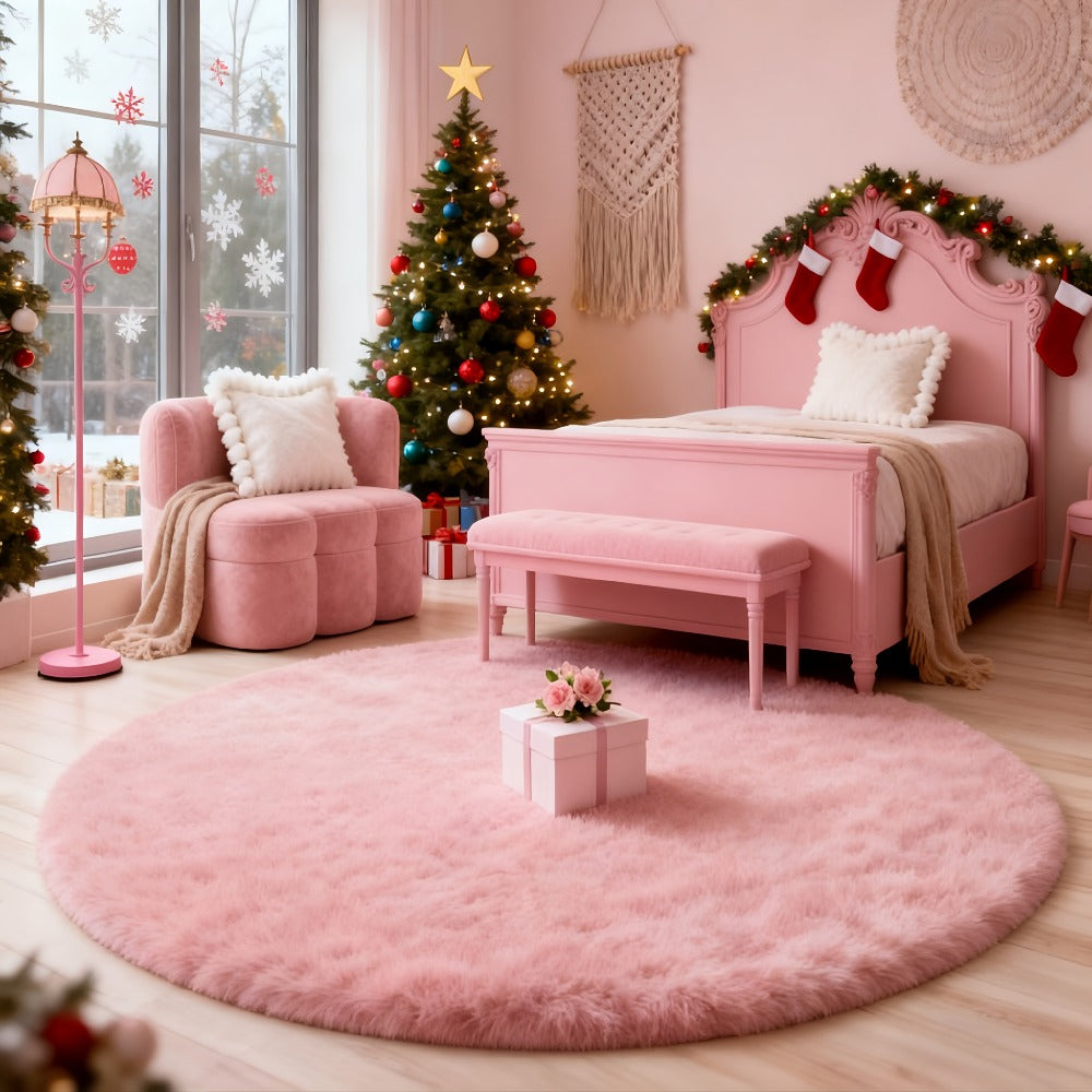 Round Area Rug Soft Shaggy Plush Circle Rug Non-Slip Indoor Floor Mat for Living Room Bedroom Dorm Tie Dye Rainbow Multi-Color Multi-Size
