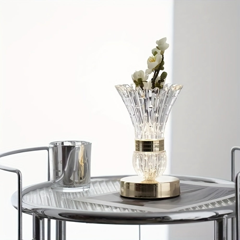 Crystal Vase Table Lamp Touch Control USB Rechargeable Adjustable Brightness Bedside Night Light