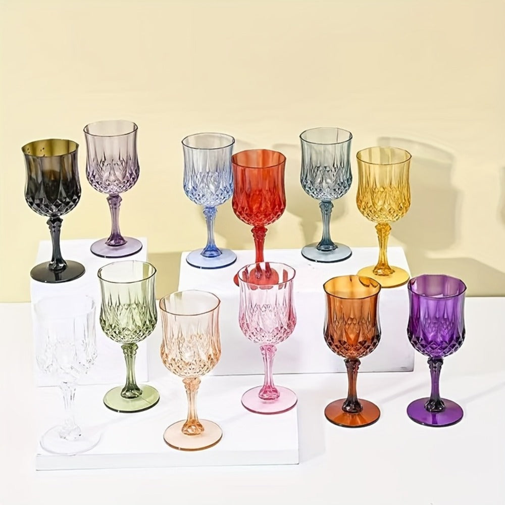 Plastic Wine Glasses 24 Pack ¨C Colorful Shatterproof Goblets for Parties, Weddings & Events ¨C Reusable Vintage-Style Stemmed Cups ¨C Lightweight Bulk Drinkware in Pink, Gold, Blue, Rose Gold & Green