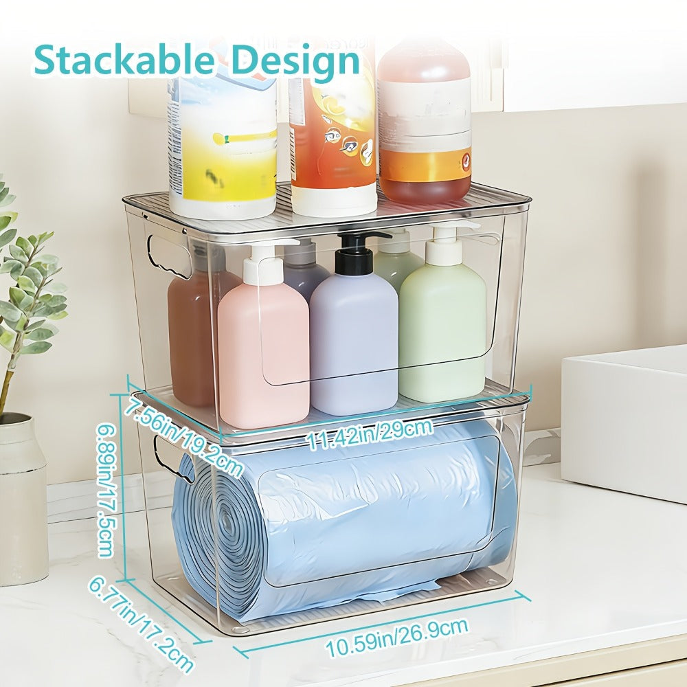 Trash Bag Dispenser 2 Pack ¨C Clear Stackable Garbage Bag Holder for 13/30/33 Gallon Bags, Under Sink Organizer, Locking Lid, Anti-Slip, Kitchen Pantry Laundry Room Cabinet Storage