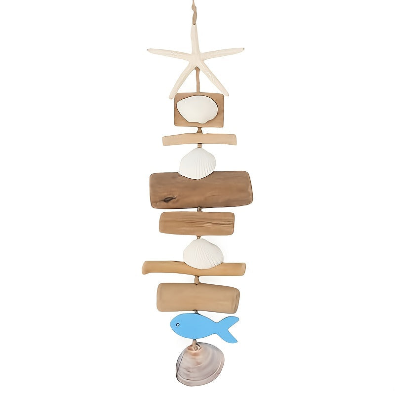 Starfish Wooden Bead Necklace & Coastal Pendant Set ¨C Beach Jewelry, Nautical Starfish Charm, Driftwood Hanging String Decor for Women, Girls & Home Beach Theme
