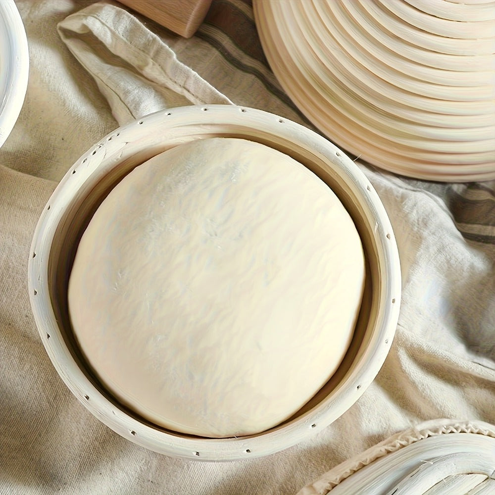 Bread Proofing Basket Set 2pcs 9 Inch Round Handmade Rattan with Liners Banneton Proofing Basket for Sourdough Artisan Bread Baking Home Baker