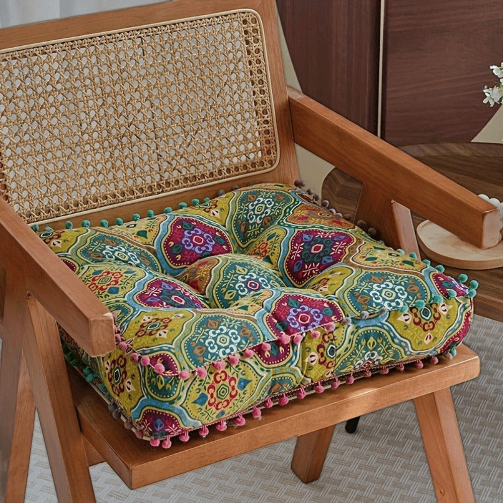 Meditation Floor Cushion Thick Soft Bohemian Moroccan Design Linen Cover Round Pad for Living Room Bedroom Office Yoga Mindfulness Boho Home Decor