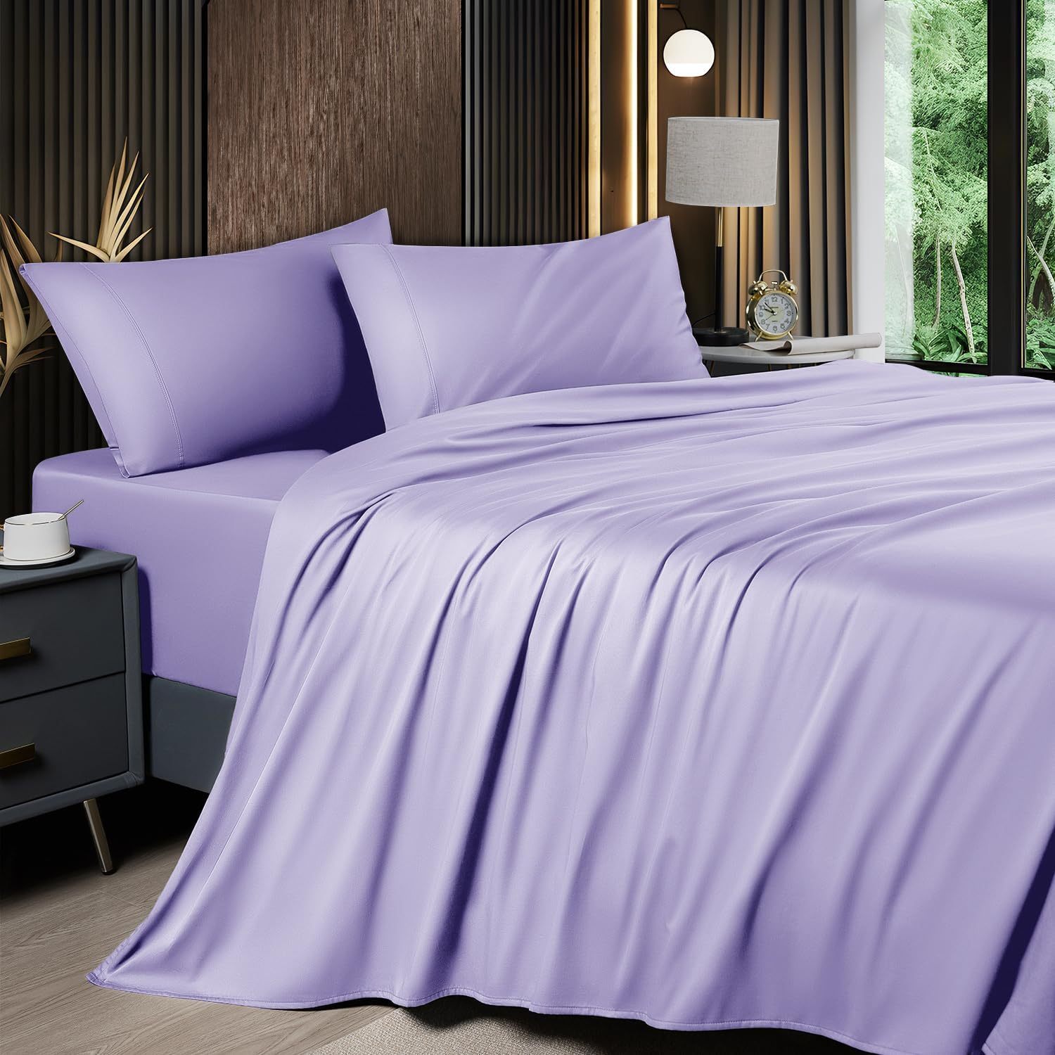 Cooling Sheet Set 4 Piece 2200TC Bamboo Blend - Silky Soft Deep Pocket 16 inch Fitted Sheet, Flat Sheet & Pillowcases, Breathable Luxury Bedding for Hot Sleepers Twin Full Queen King, Summer Chill Collection