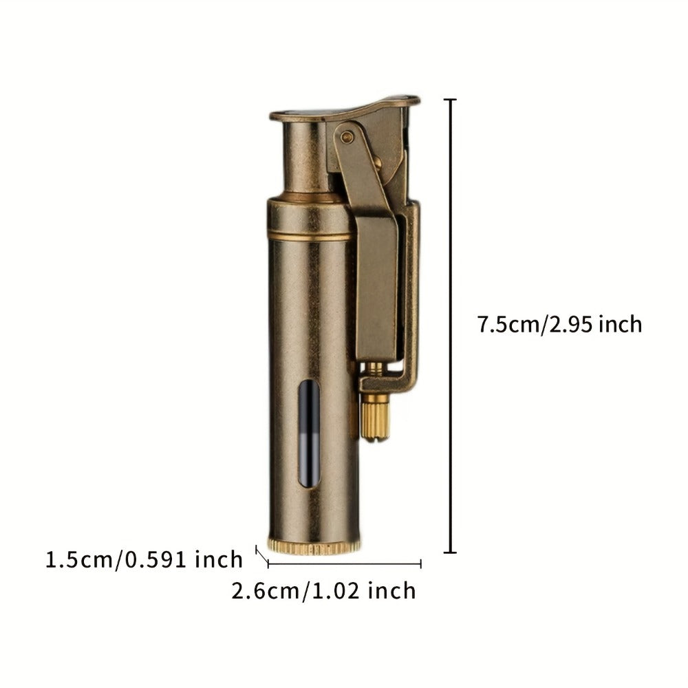 Retro Copper Kerosene Lighter ¨C Pure Copper Vintage Flip Top One-Click Ignition Lighter, Nostalgic Personality Design, Windproof Refillable Kerosene Lighter, Unique Gift for Men Friends (Kerosene Not Included)