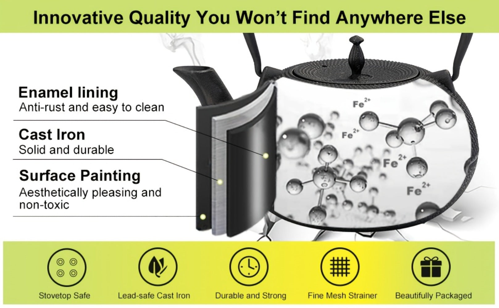 Cast Iron Teapot with Stainless Steel Infuser 60 oz ¨C Japanese Style Tea Kettle for Camping & Home Brewing