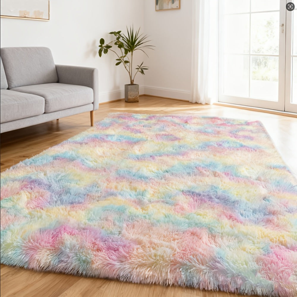 Rainbow Tie Dye Shag Area Rug ¨C Soft Fluffy Non-Slip Machine Washable Carpet for Living Room Bedroom Home Office