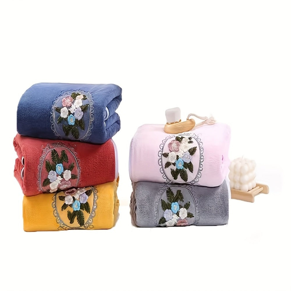 Embroidered Flower Towel Set 3-Piece Soft Absorbent Skin-Friendly Bath Towel and Face Towels for Bathroom Home Bathing Beach