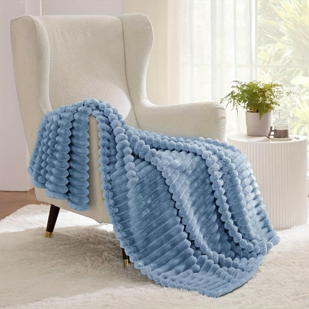 Reversible Faux Rabbit Hair Blanket ¨C Thickened Soft Thermal Throw for Bed, Nap, Office & Camping, All Season, 4 Colors, 5 Sizes