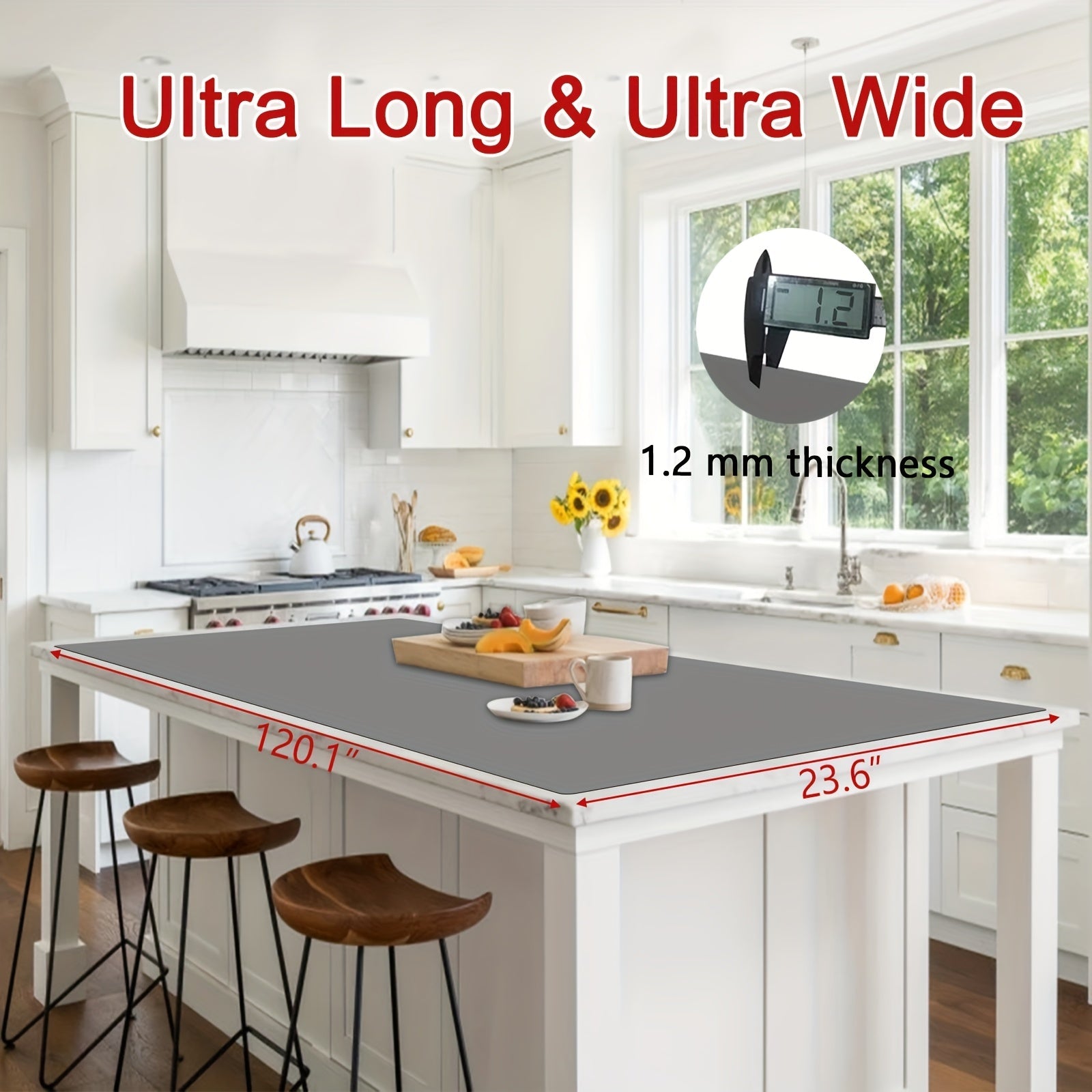 Extra Large Silicone Mat for Kitchen Counter ¨C Nonslip Heat Resistant Countertop Protector, Nonstick Waterproof Craft Mat & Placemat, Multiple Sizes & Colors