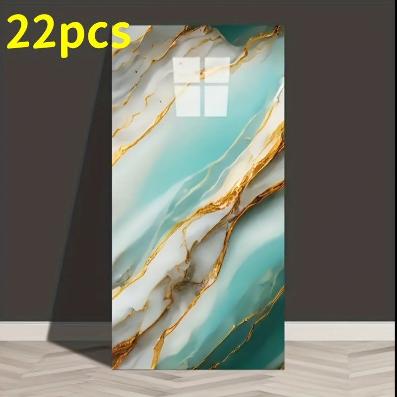 Self-Adhesive Waterproof PVC Wall Sticker 22pcs Peel and Stick Marble Boho Wallpaper 11.81x23.62in Oil Resistant for Kitchen Bathroom Living Room Bedroom Decor