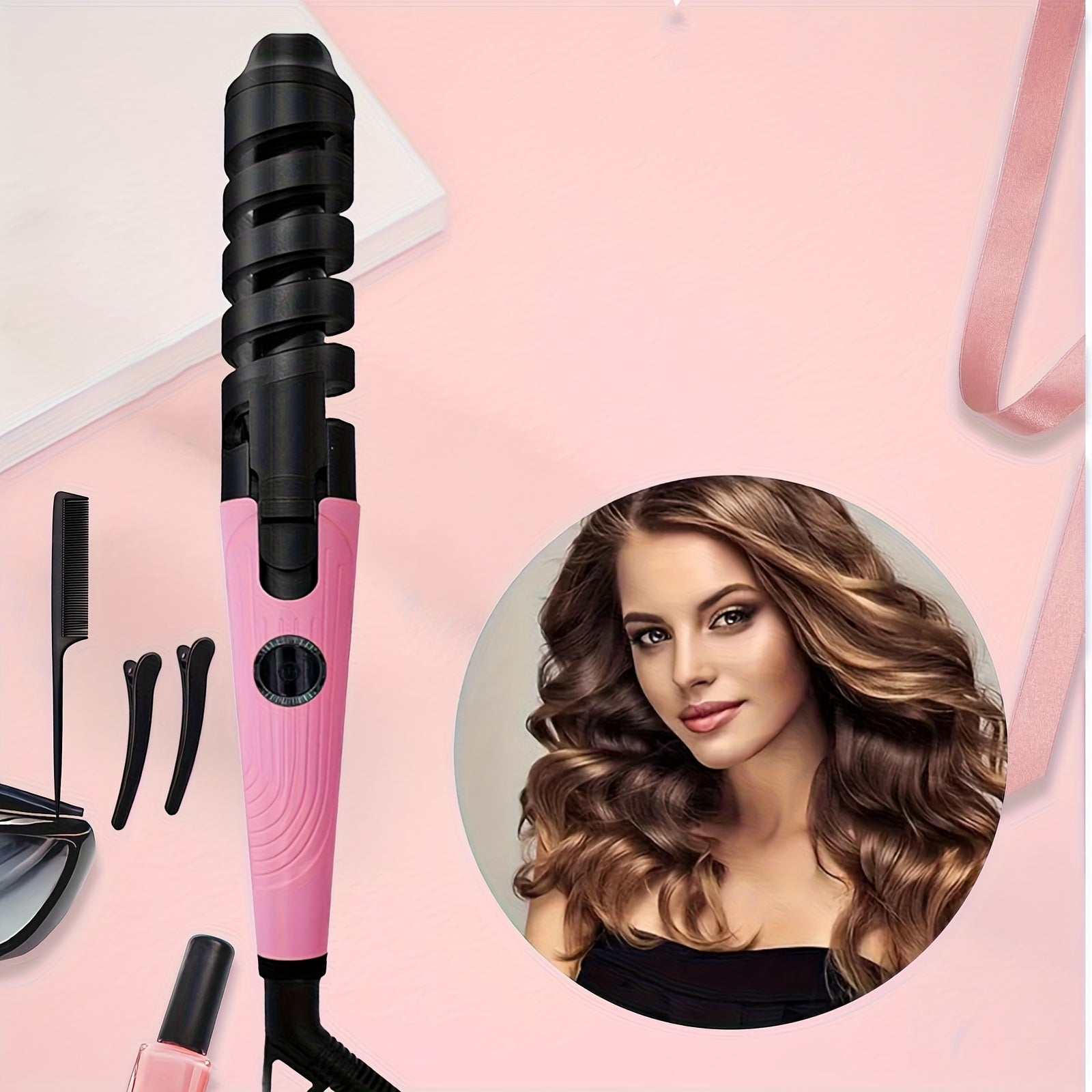 Automatic Spiral Curling Iron ¨C Anti-Scald Fast Heating Curler for Long & Short Hair, Portable Rotating Barrel, Women Gift