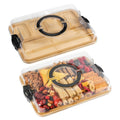 Bamboo Charcuterie Board with Lid | 5-Compartment Divided Cheese Snack Tray with Handles Locking Lid Portable Serving Platter for Parties Picnics Camping Gifts