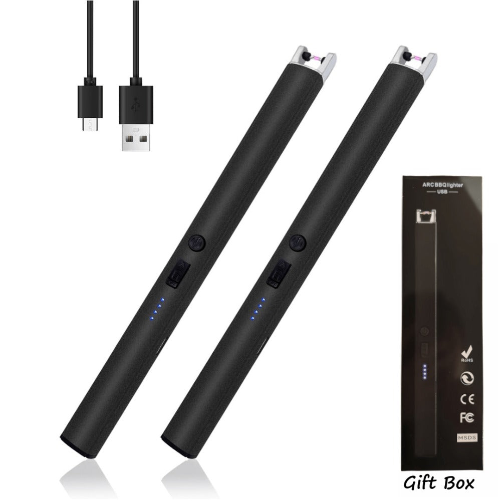Plasma Arc Lighter USB-C Rechargeable 2pcs ¨C Windproof Flameless Electric Candle Lighter with LED Battery Display & Child Safety Lock, Gift Box Packaging for Camping, BBQ & Holidays (Black & Rose Gold)