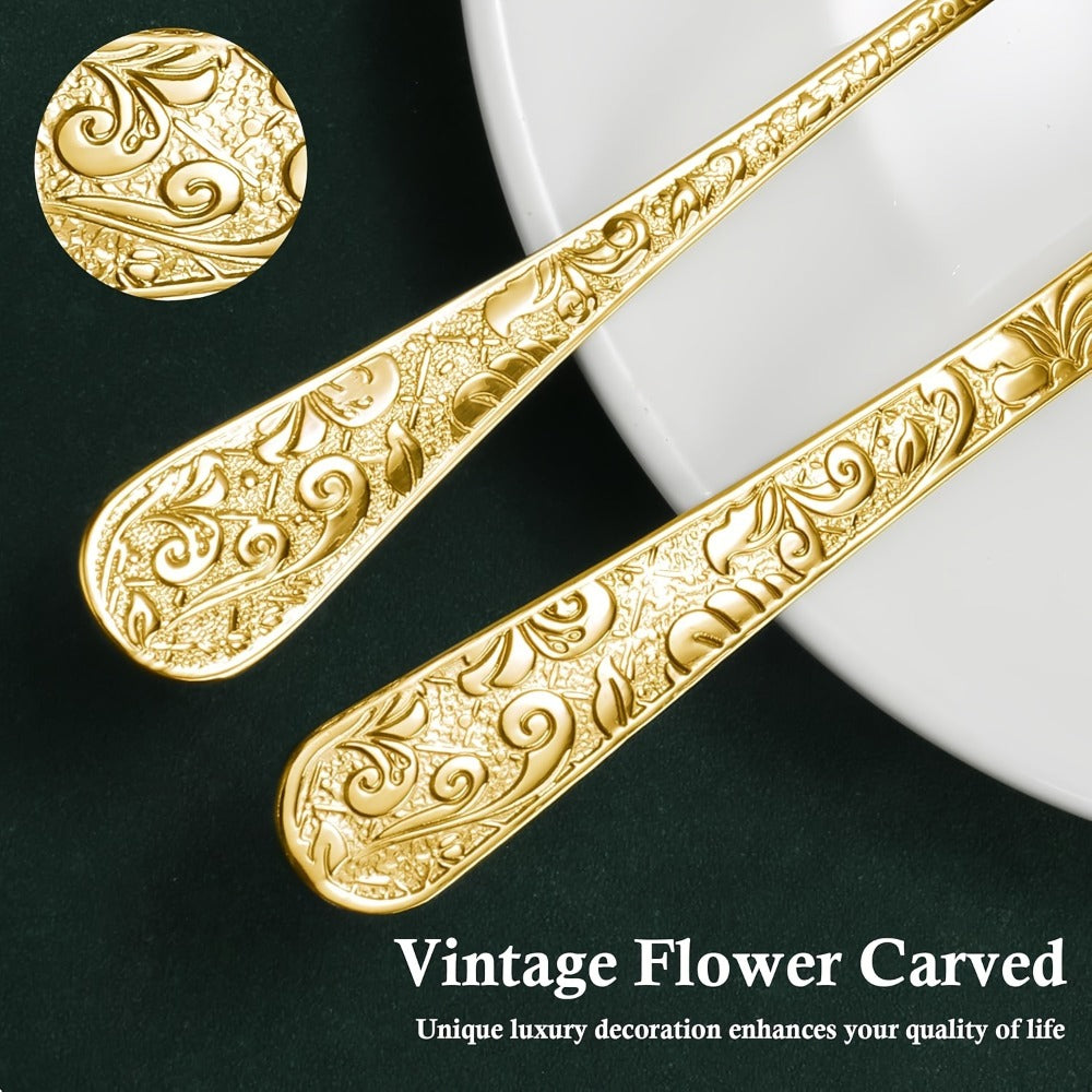 Flatware Set Stainless Steel Vintage Carved Cutlery Set Knife Fork Spoon Dishwasher Safe for Family Gatherings Holiday Parties Kitchen Decor