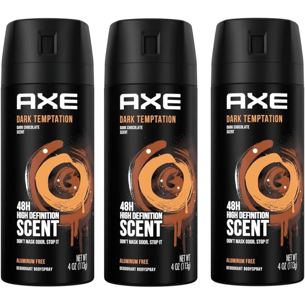 AXE Dark Temptation Body Spray for Men 3 Pack 5oz Each Long Lasting Deodorant Spray Chocolate Scent Mens Fragrance Antiperspirant Body Mist Gift Set 150ml
