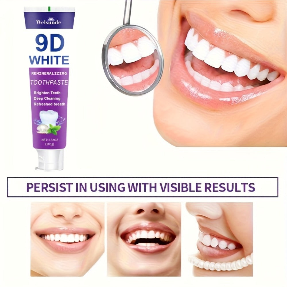 Whitening Toothpaste 4-Pack ¨C 9D White Alcohol-Free Formula, Thorough Deep Cleaning & Brighter Smile, Refreshing Mint Breath, Gentle on Gums, Travel-Friendly 100g, Oral Care Gift for Men & Women