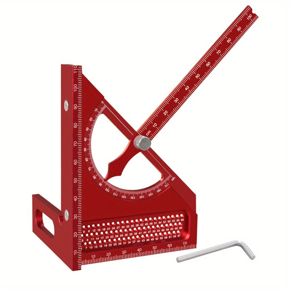 Adjustable 3D Carpentry Square Set 180¡ã Rotating Aluminum Alloy Triangle Ruler T-Square with Scribing Holes Red Black Markings Woodworking Measurement Tool