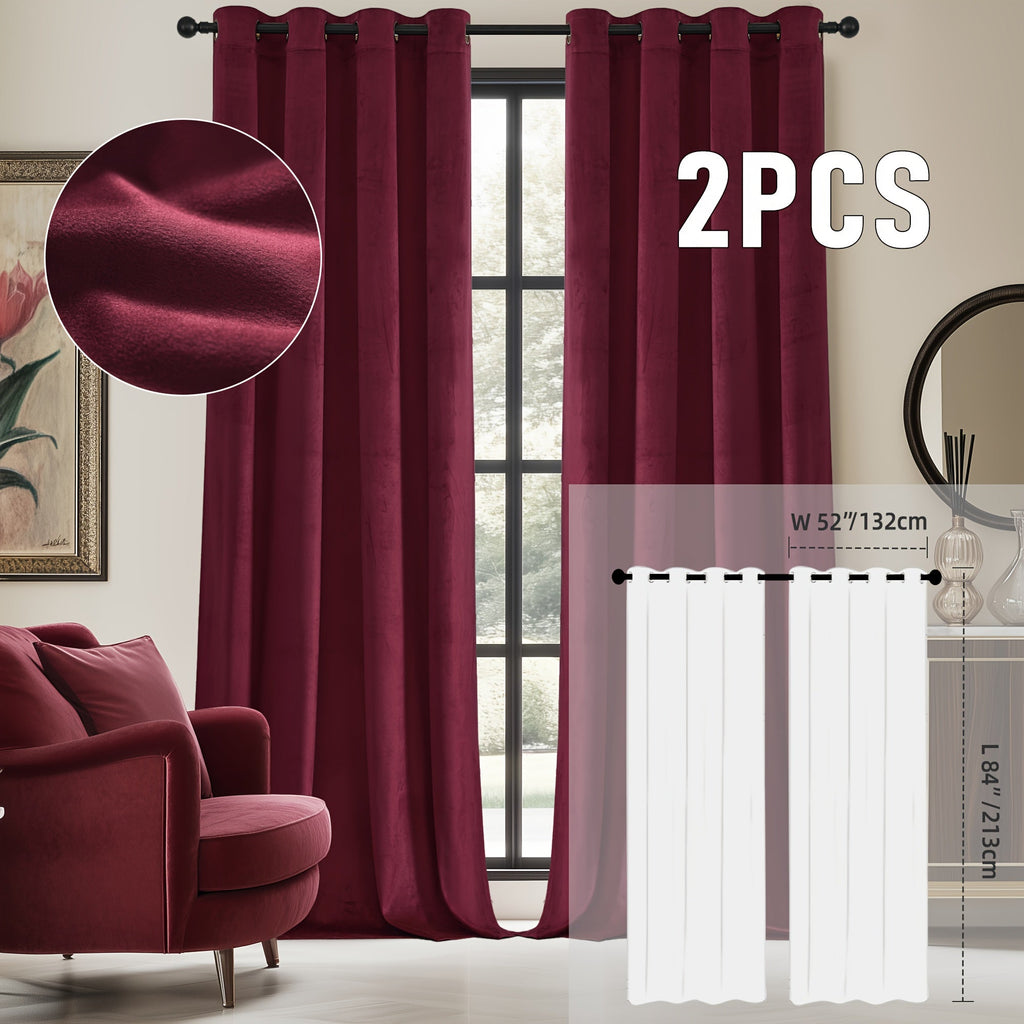 Velvet Room Darkening Curtains 2 Panels | Grommet Top Thermal Insulated Soundproof Blackout Curtains for Living Room Bedroom, Soft Solid Color Vintage Window Drapes