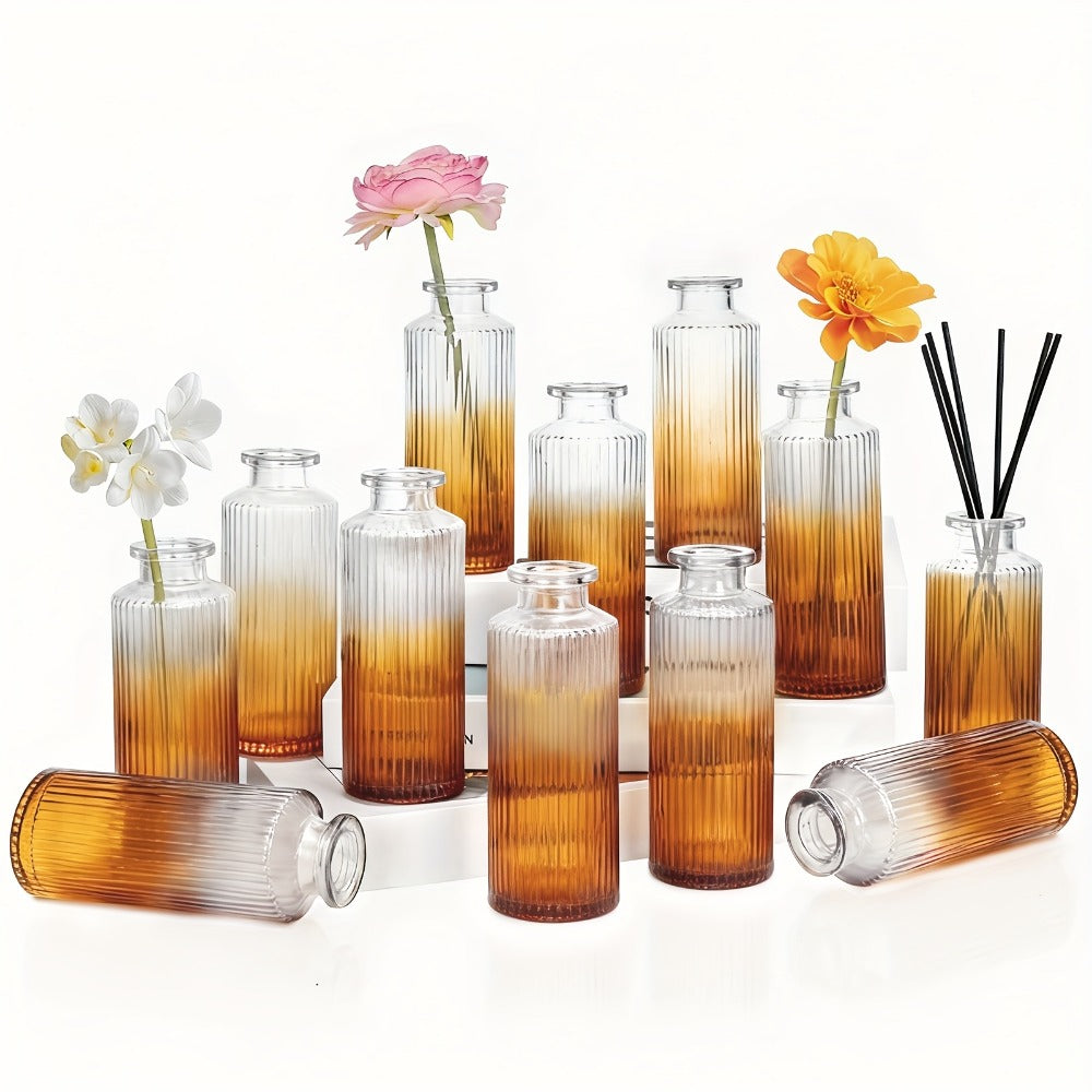 Mini Bud Vases Set - Modern Striped Clear Glass Flower Vases for Wedding Centerpieces, Birthday Party, Anniversary, Home Table Decor, Multiple Sizes 12/24/36 Pcs