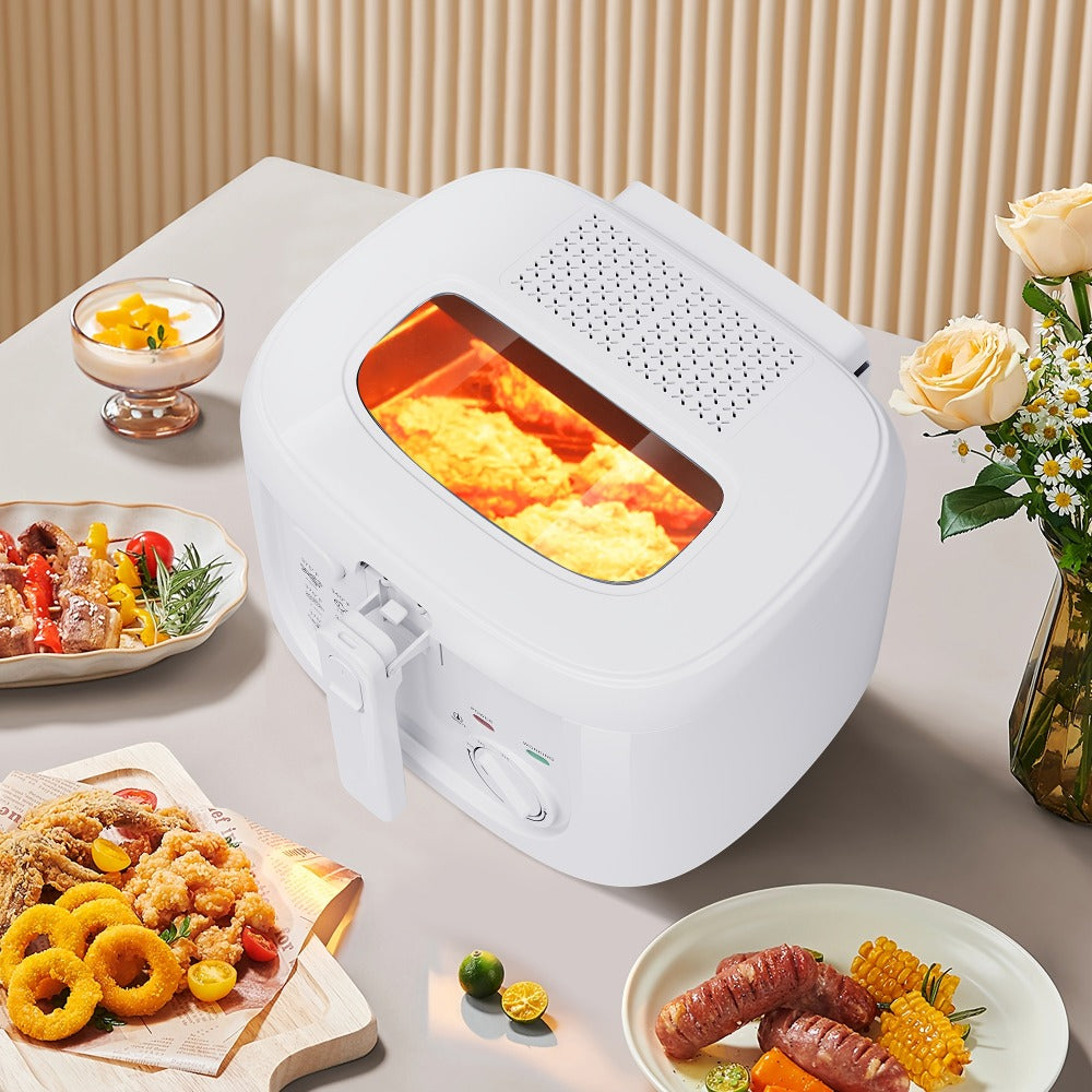 Electric Deep Fryer 1500W ¨C 84.54oz Large Capacity, Adjustable Temperature Control, Non-Stick Basket, Viewing Window, Removable Lid, One-Touch Switch, Easy to Clean, Black & White Options