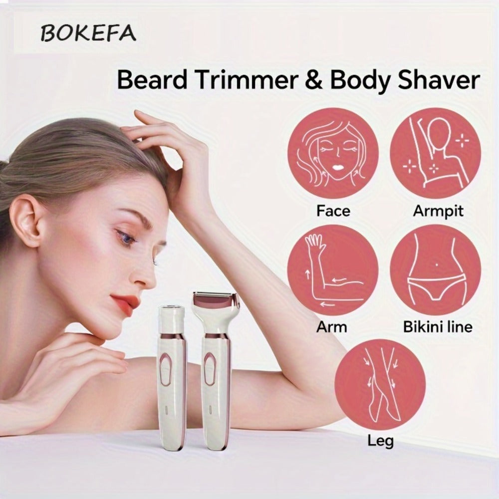 Women's Electric Razor 4-in-1 Painless Grooming Kit Wet Dry Rechargeable Trimmer for Face Nose Legs Underarm Bikini Portable Hair Removal Tool for Women