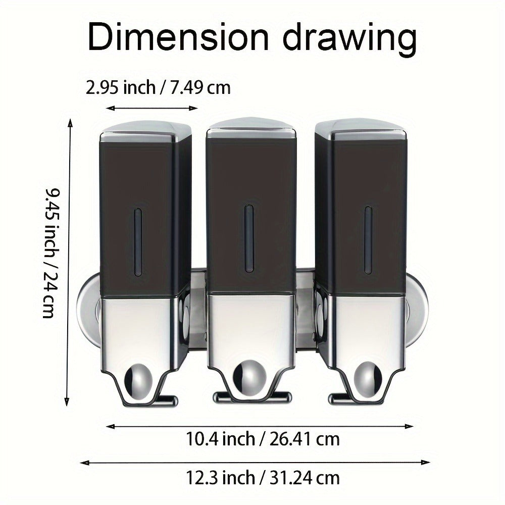 Wall Mounted Soap Dispenser Set 3-Pack No Drill 16.91oz Shampoo Shower Gel Conditioner Dispenser for Bathroom Kitchen
