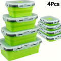 Foldable Meal Prep Containers Set of 4 - Airtight Lids, 4 Sizes, Microwave Dishwasher Refrigerator Safe, Stackable Food Storage for Lunch, Meal Prep, RV, Outdoor Snacks - Green, Red, Blue