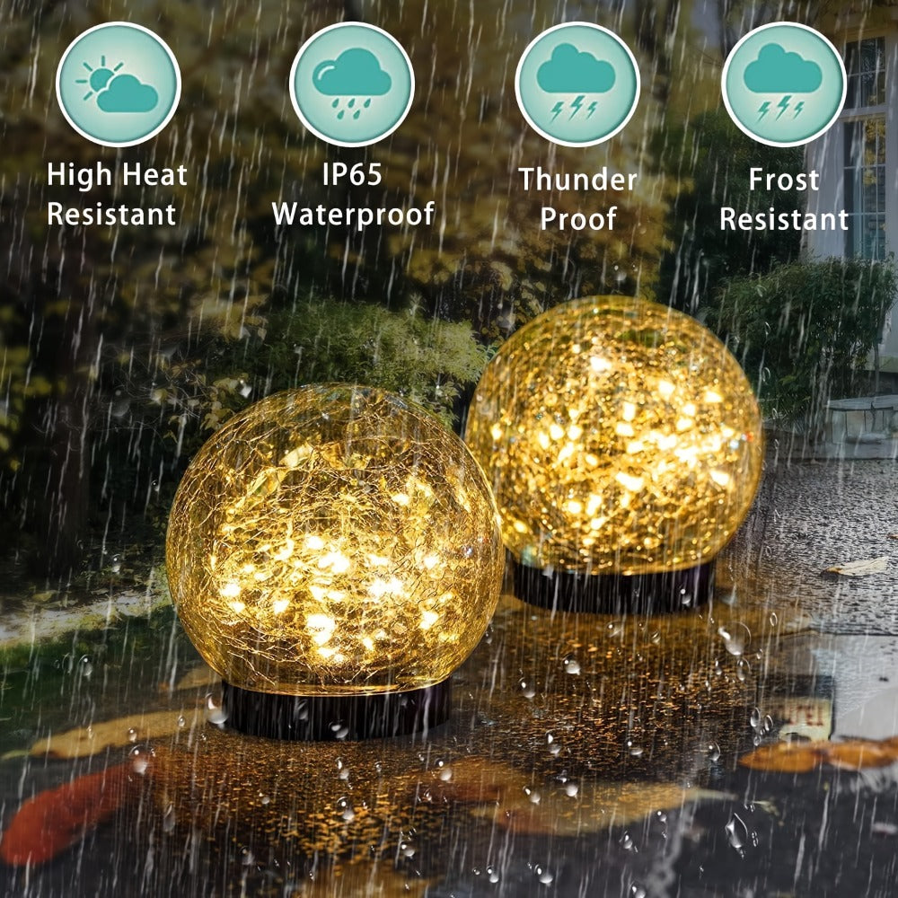 Solar Garden Globe Lights 4 Pack Cracked Glass Ball Outdoor Solar Sphere Lights with 30 LED Warm White IP65 Waterproof Auto On Off for Garden Patio Lawn Yard Pathway Christmas Decoration