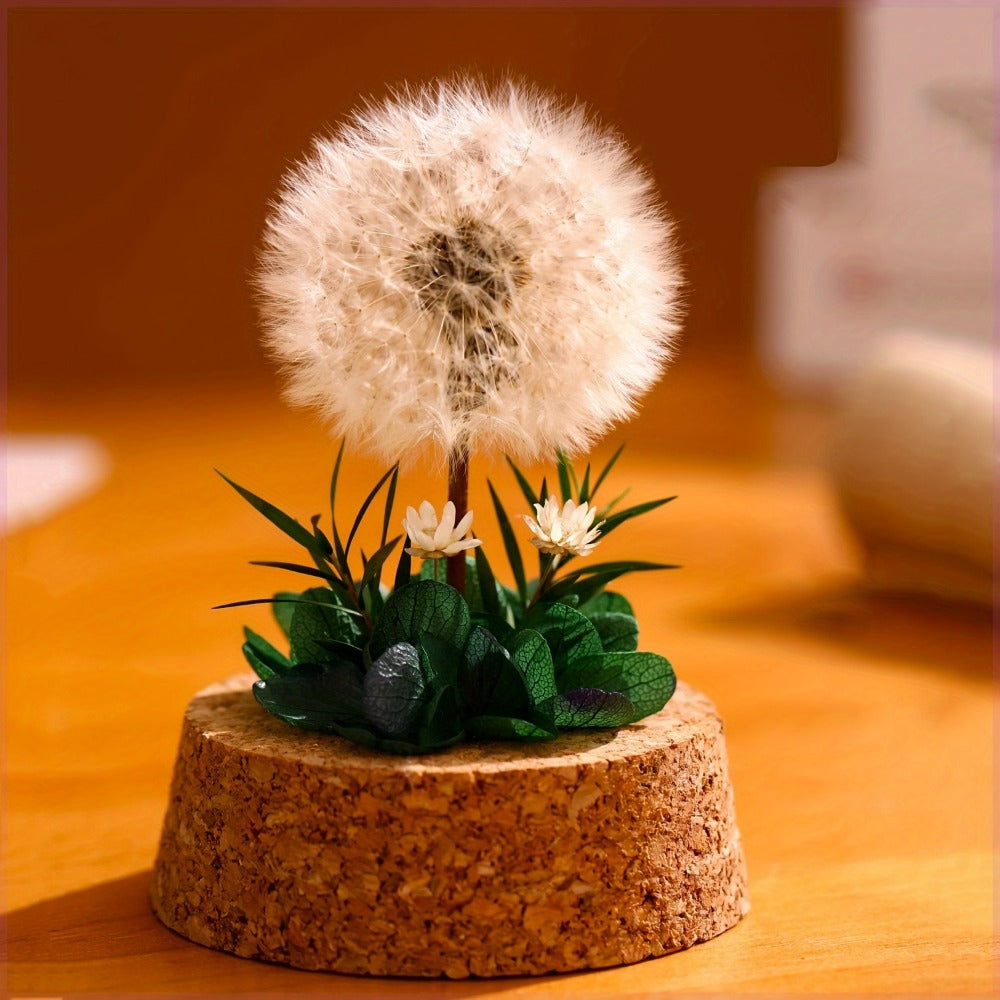 Glass Dome Preserved Dandelion Flower Arrangement - Eternal Floral Keepsake Display Case for Home Office Desk Decor, No Electricity Needed