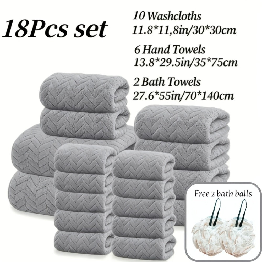 Microfiber Bath Towel Set 18/20pcs - Coral Fleece Absorbent Quick Dry Soft Large Bath Towels for Home Bathroom Spa Gift with Washcloths Bath Ball