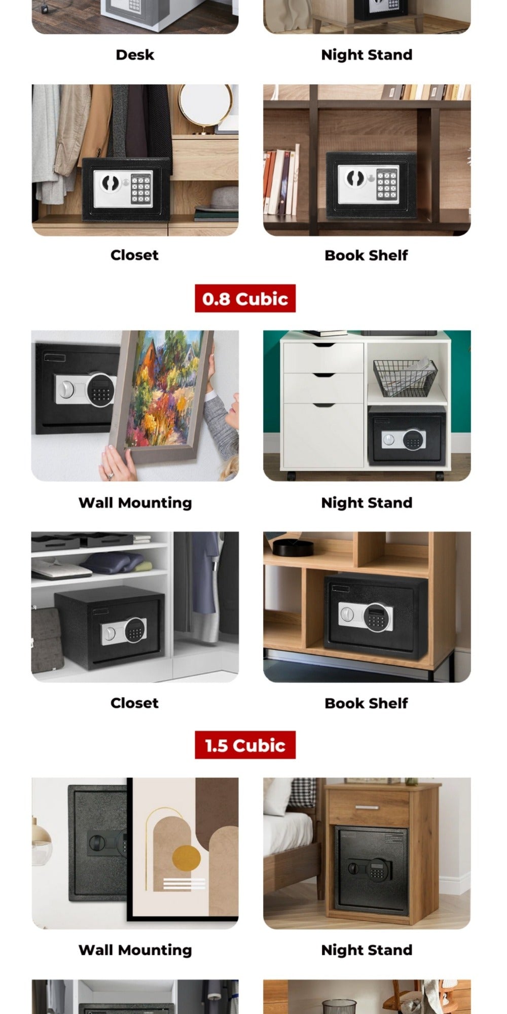 Fireproof Home Safe Box with Digital Keypad and Key Lock Heavy Duty Steel Security Safe for Money Documents Valuables Jewelry Passports 0.23 0.8 1.5 2.2 Cubic Feet Multiple Colors with Cash Bag