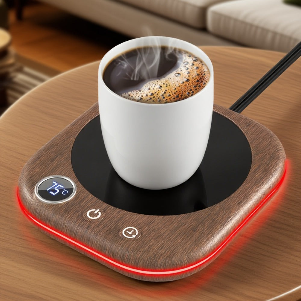 Smart Electric Coffee Mug Warmer 40W ¨C Desktop Coffee Cup Thermos with Temperature Display, 3 Heat Settings, 1¨C12 Hour Timer & 4-Hour Auto Shut-Off, Keeps Coffee Tea Milk Cocoa Warm ¨C Wood Grain Father's Day Gift