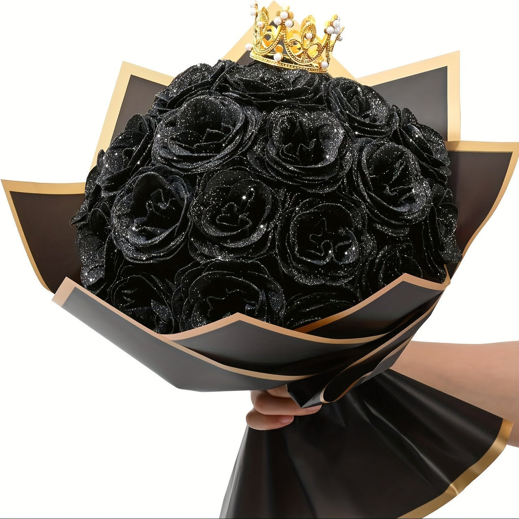 Glitter Roses Bouquet 24/36pcs - Everlasting Artificial Roses with Sparkling Glitter Petals for Valentine's Day, Wedding & Anniversary