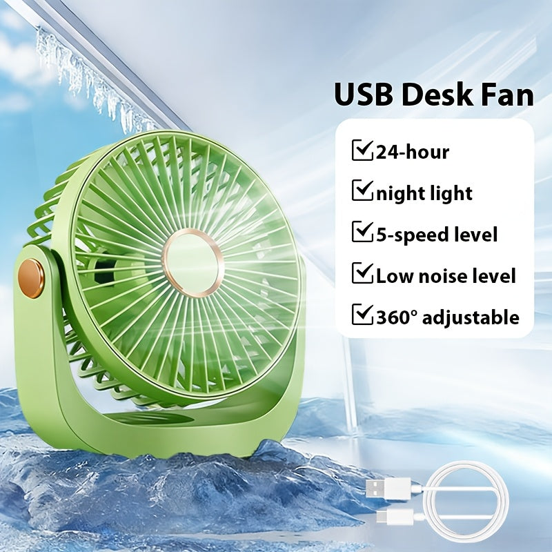 Portable USB Rechargeable Fan, 5-Speed Turbo Strong Wind Fan, Adjustable Hanging Vertical Fan for Wall, Desktop and Ceiling Mount, Fast Cooling Personal Fan for Home, Office and Outdoor Camping