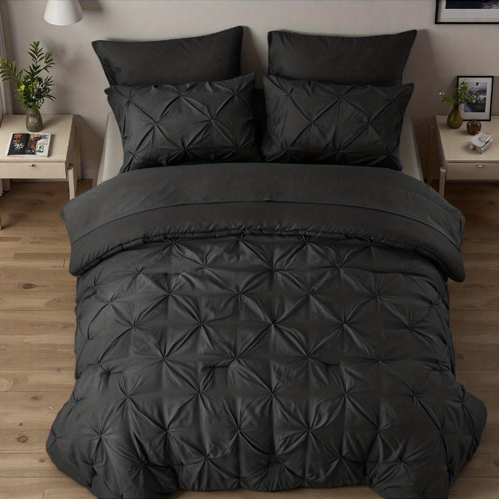 Comforter Set Luxurious Pleated 5/7pcs Bed in a Bag | Soft Plush Fiber Fill, Year-Round Warmth - Quilted Comforter, Flat & Fitted Sheet, Pillowcases & Shams, Complete Bedding Set Twin Full Queen King