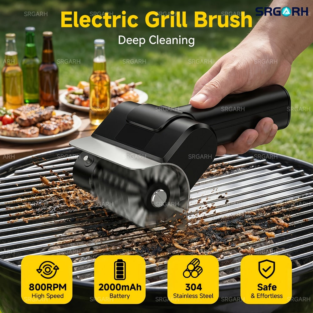 Electric BBQ Grill Brush Cordless Rechargeable Grill Cleaner with 800 RPM Rotating Head, 2000mAh Battery, 304 Stainless Steel Bristles ¨C Outdoor Grilling Tool, Father's Day Gift