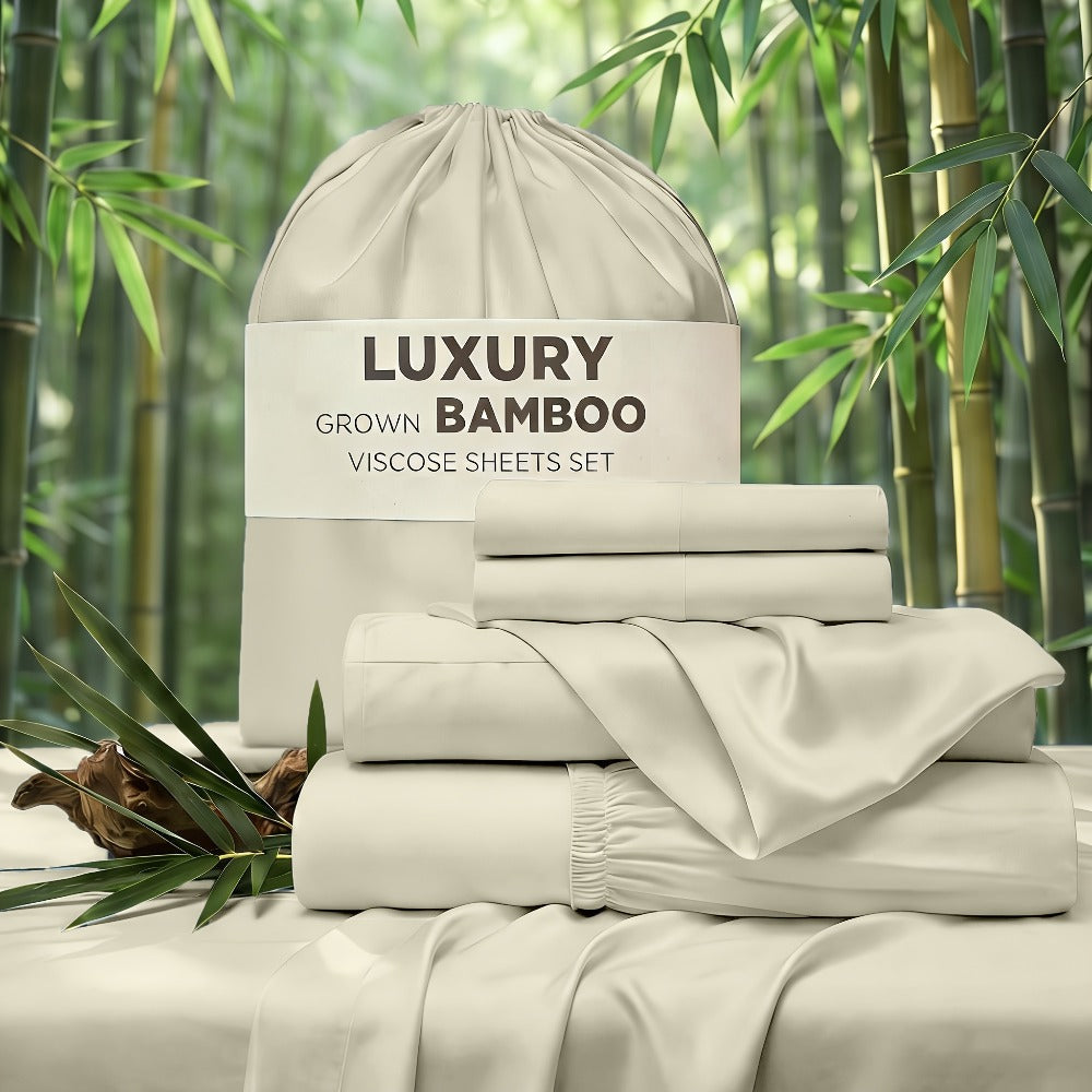 Cooling Bed Sheet Set 4 Piece Bamboo Rayon Deep Pocket Twin Full Queen King Extra Soft Wrinkle Fade Stain Resistant Hotel Luxury Pillowcase Bedroom Decor
