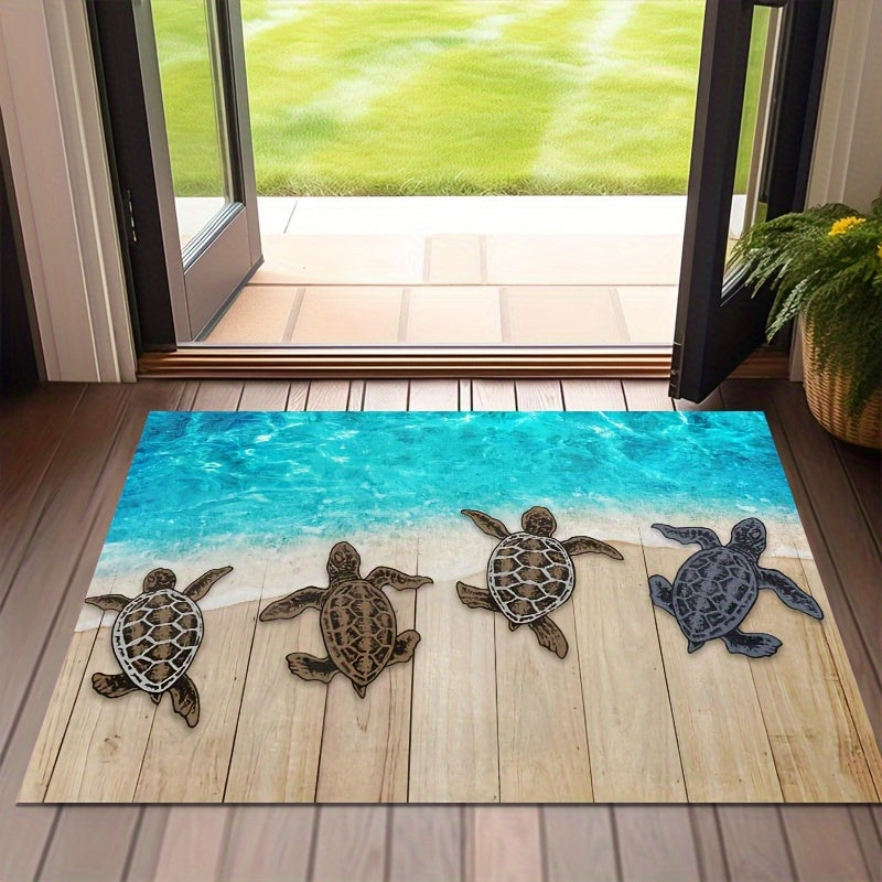 Beach Turtle Door Mat Non-Slip Indoor Outdoor Entrance Rug - Ocean Design Coastal Home Decor Welcome Mat Durable Floor Mat