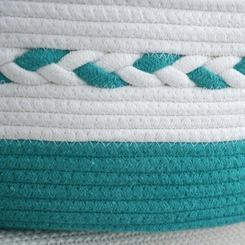 Boho Rope Storage Basket Woven Foldable Organizer 14¡± Large Capacity - Removable Lining Striped Shelf Basket with Handle for Home Bedroom Living Room Laundry Decor