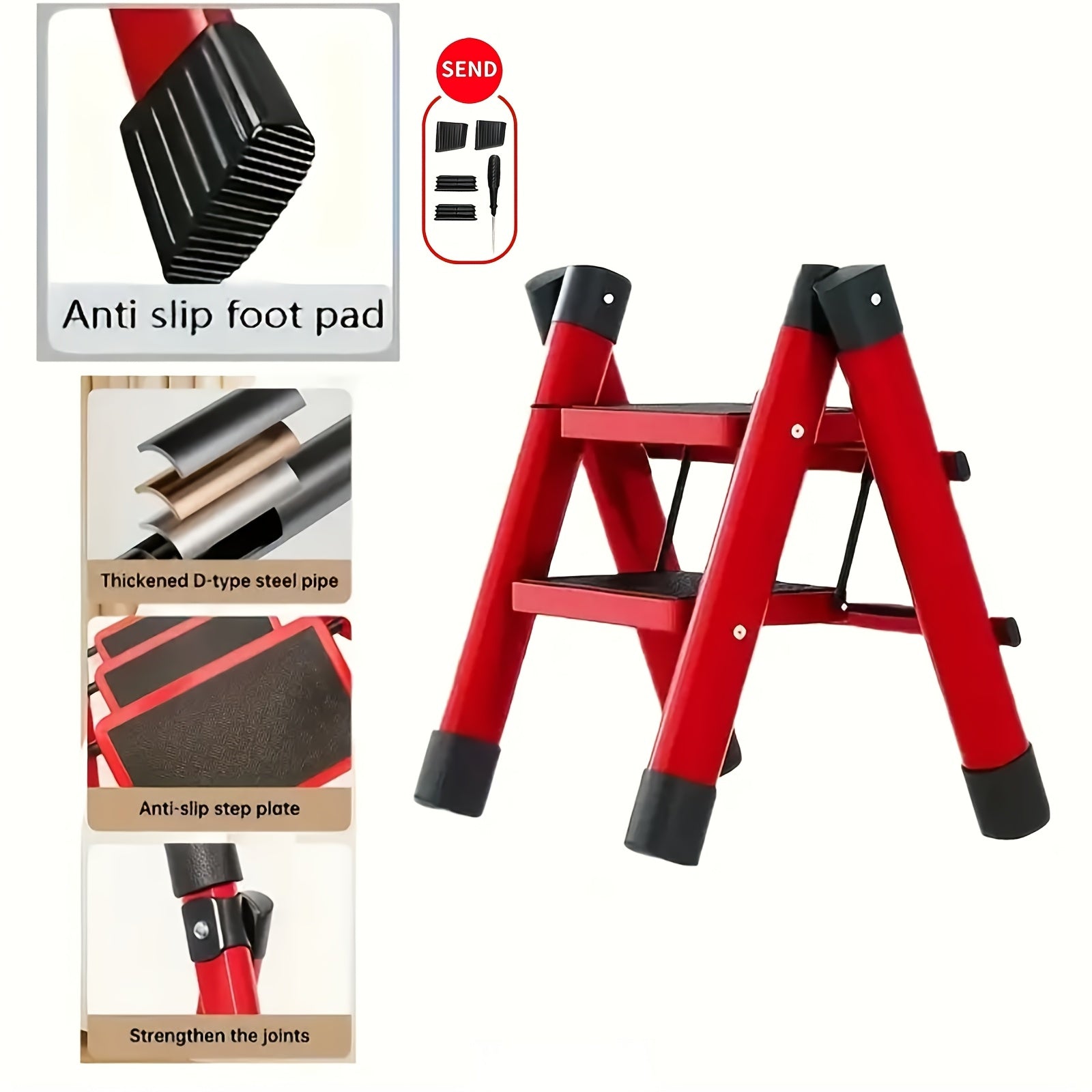 Folding Step Ladder with Anti-Slip Pedals & Handrail ¨C 2/3/4/5 Step Stool for Adults, Sturdy Steel, Lightweight Portable, Non-Slip Feet, Rust-Resistant, Foldable for Home Kitchen Office Bedroom Use