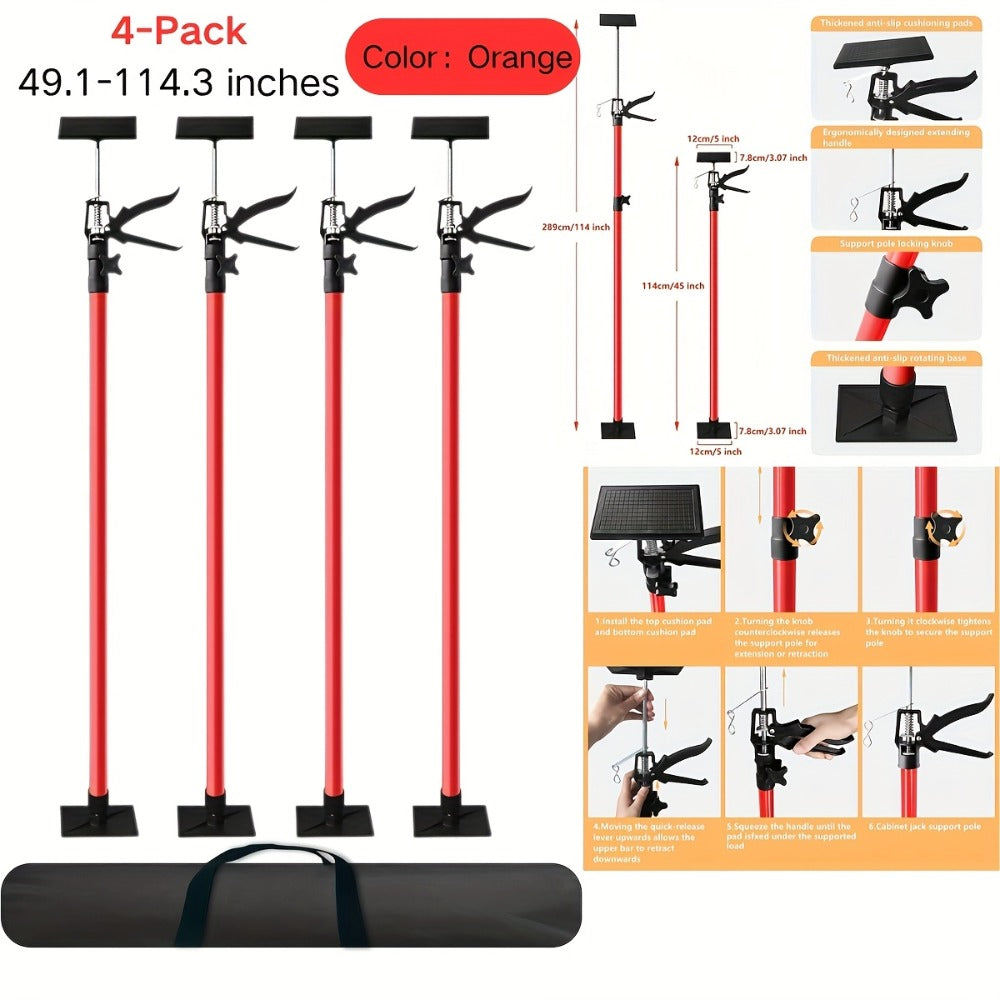 Adjustable Steel Support Rods for Drywall & Cabinet Installation, Extendable Construction Support Poles 19.7¡±-45.3¡± / 45¡±-114¡±, Manual Lifting Tool Height Adjuster for Home Renovation, 2PCS & 4PCS Sets
