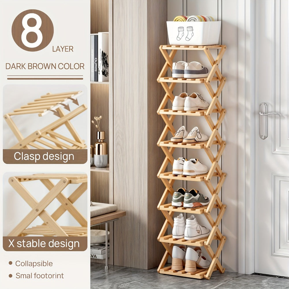 Bamboo Shoe Rack Foldable Multi-Tier ¨C Space-Saving Shoe Storage Shelf, Easy Assembly Standalone Organizer for Entryway, Hallway, Bedroom, Bathroom & Office ¨C 6 or 8 Tier Options