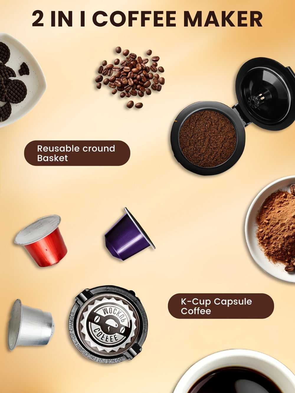Single Serve Coffee Maker 3-in-1 ¨C Hot & Iced Coffee Machine Compatible with K-Cup Pods, Ground Coffee & Tea, 6-12 oz Brew Sizes, Iced Tea Maker, Compact Countertop Brewer ¨C Black (CM6080/CM6070)
