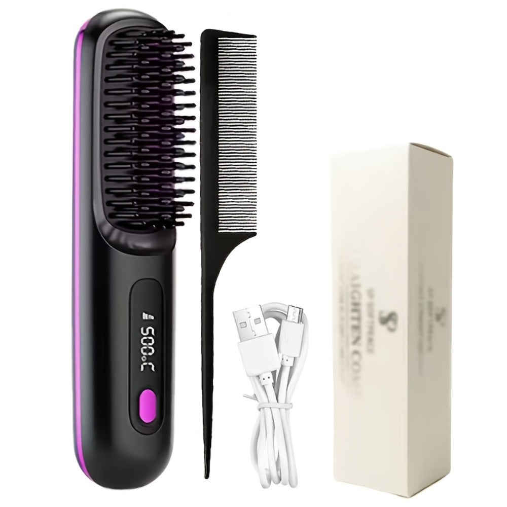 Cordless Mini Hair Straightener Wireless Flat Iron USB Rechargeable 2000mAh 3-Speed Adjustable Temp LED Display Professional Styling Smooth Shiny Hair Travel Home Black White