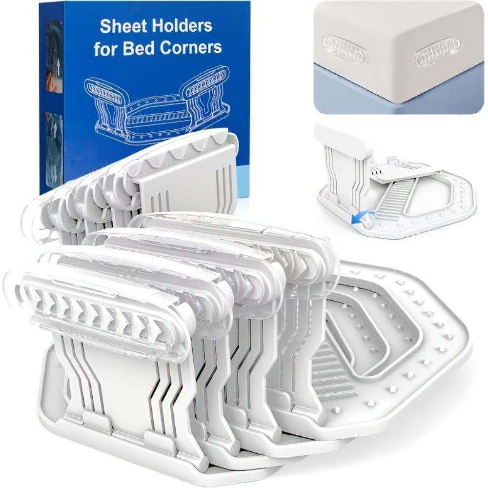 Bed Sheet Holder Straps ¨C Heavy-Duty Mattress Sheet Grippers, No More Loose Bedding, Universal Fit for All Mattress Depths & Sheet Styles, Easy One-Time Installation, White & Gray