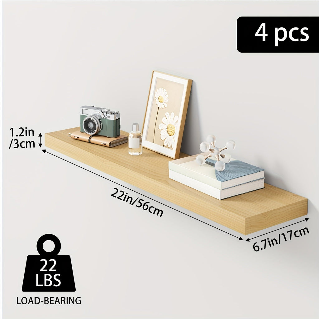 Floating Shelves Wall Mounted Set of 4 - 22 Inch Wall Shelves with Invisible Brackets for Bathroom Living Room Bedroom Kitchen Decor, Walnut Black White White Oak Light Brown