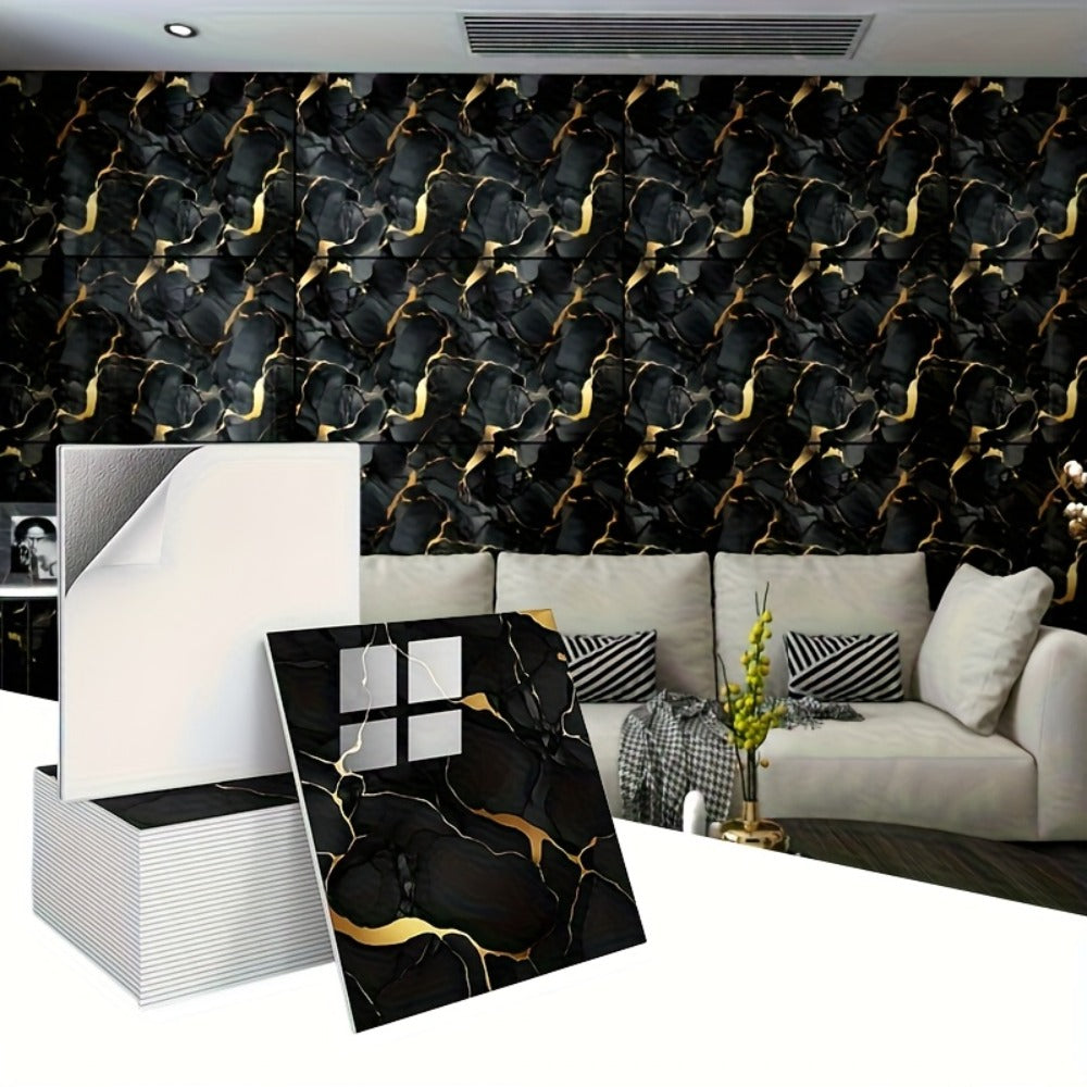 Peel and Stick Wall Tiles 50/100pcs Waterproof PVC Marble Self Adhesive Vinyl Tile Stickers for Bathroom Kitchen Living Room, TV Backdrop Shower Wall Panels Modern Home Decor Easy Installation