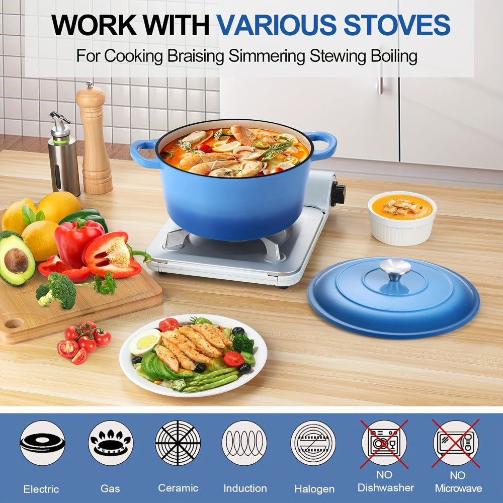 Enameled Cast Iron Dutch Oven with Lid & Dual Handles, Non-Stick Enamel Coated Heavy Duty Cookware for Bread Baking, Braising & Slow Cooking, Superior Heat Retention, Orange, Red & Blue